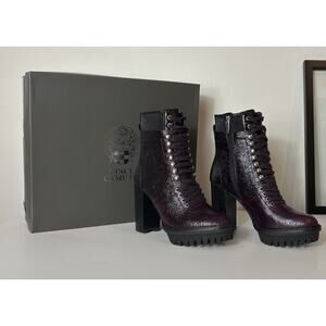 Vince Camuto Ermania Combat Boots Moon Dark Red Black Lace-Up Platform Heel Sz6M